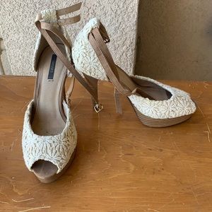 White and brown heels